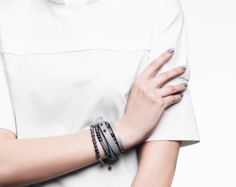 Womens leather wristband with beads Womens leather wristband Leather cuff bracelet for women Leather bracelets for women