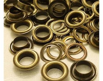 Metal Eyelets Grommets With Washers, Antique Bronze Plated Metal, 14mm Barrel Diameter, Pack of 100 sets. (GW042-28B)