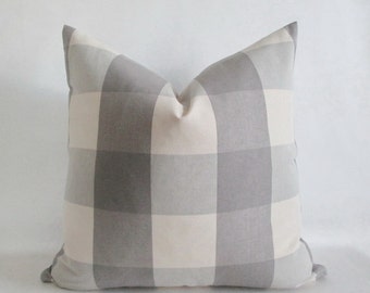 12 x 18 Lumbar Pillow Cover Buffalo Check Putty Grey & Vanilla Both Sides Zipper