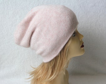 Cashmere hat Slouchy beanie Pure cashmere hat light pink