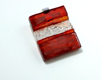 Art Glass Jewelry Wearable Statement Red Dimensional Hand Sculptured Pendant Necklace Artist Signed