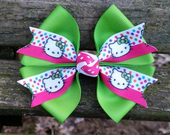 Green Hello Kitty Polka Dot Hair Bow (4 inch)