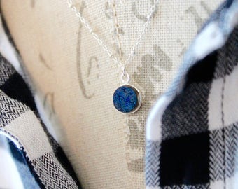 Blue Druzy Necklace,Sterling Silver Necklace, Druzy and sterling silver necklace,
