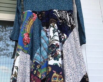 Upcycled Patchwork Comfortable Midi Dress