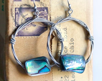 Strung-Out guitar string hoop earrings with Abalone