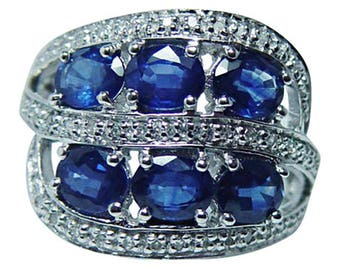 Vintage 14K White Gold 3ct Sapphire Diamond Ring Band Estate Jewelry