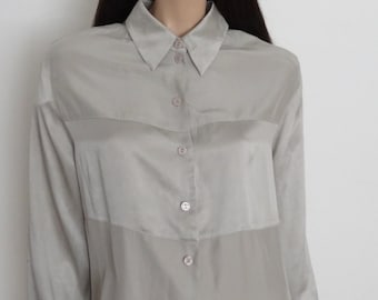 BETTY BARCLAY silver silk blouse size 42 - uk 14 - us 10