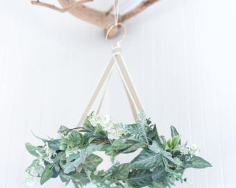 Greenery Mobile- White Flower Mobile- Eucalyptus Chandelier- Greenery Chandelier- Botanical Nursery Decor- Flower Chandelier