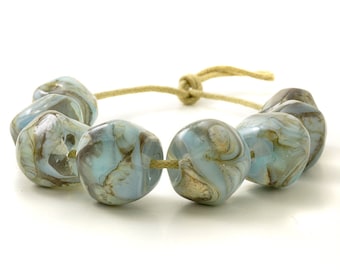 Lampwork Nugget Beads | Blue Lampwork Glass Beads | Light Blue Bead Set | Handmade Beads | UK SRA | Artisan beads