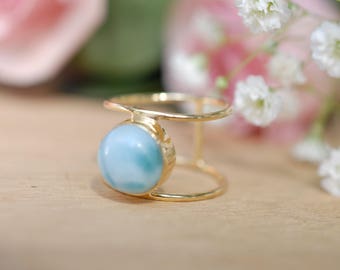 Larimar Ring * Gold Ring * Statement Ring * Gemstone Ring * Blue Ring * Natural * Organic Ring * Ocean * BJR023