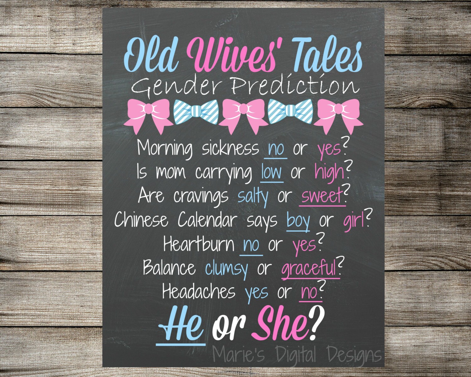 Old Wives Tales Gender Prediction Baby Shower Chalkboard