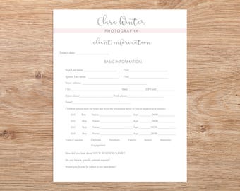 Client Information & Contact Form (for Photographers), Client Information Form, Fully Editable Photoshop Template