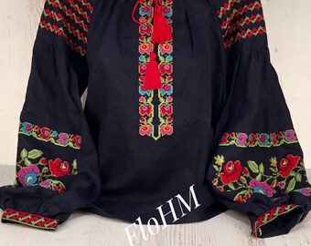 Vyshyvanka Ukrainian Embroidered Blouse, Romanian Blouse, Boho Linen Blouse