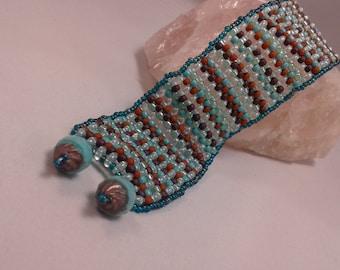 Beaded blue handwoven peyote bracelet