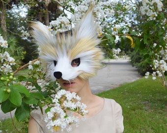 Faux Fur Fennec Fox Mask, handmade