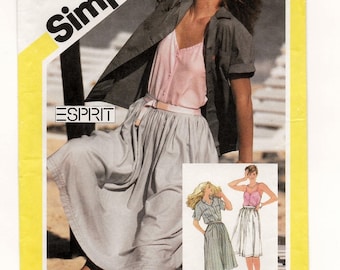 A Full Gathered Skirt, Front Button Camisole, and Yoked Short Sleeve Shirt Pattern for Women: Uncut - Size 12, Bust 34" • Simplicity 6037