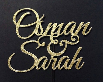 Custom Couple Wedding Cake Topper - Gold Silver Glitter - Shaadi Mabrook Cake Topper Nikah Walimah Muslim Wedding Islamic Wedding Marriage