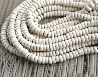 8mm White Ivory Wood Pucalet Rondelle Beads - Bleached - 15 inch strand - 3AP8-2
