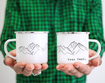 PERSONALIZED Camping Mug Custom Mug Enamel Mug Birthday Gift Mountain Mug Mountains Camp Mug Camping Gift Him Custom Name Mug Gift / ONE MUG