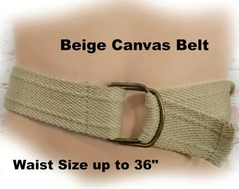 adjustable belt men -Beige Cotton Canvas Belt - adjustable d ring belt - canvas web belt -Webbing belt - 2 wide -size up to 36 inch ,# B 7