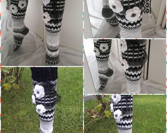 Over The Knee Socks,Thigh High Socks,Hand knit knee socks, flower knee socks, Flower socks,rainbow socks,woman leg warmers, Hand knit socks