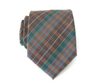 Mens Ties. Necktie. Brown and Green Plaid Mens Tie