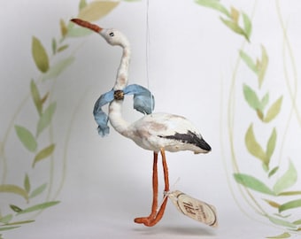 AUFTRAGSARBEIT ++ Nostalgischer Christbaumschmuck Wattefigur Storch Ornament Spun Cotton