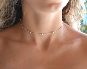 Dainty silver Choker, silver Bead Choker, Choker Necklace,Dainty Choker, layered choker, Satellite Chain Choker silver choker, silver chain