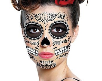 Sugar Skull Temporary Face Tattoo - Skull Face - Day of the Dead - Dia de los Muertos - Calavera - Halloween Costume