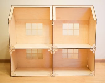 Modular doll house 4 rooms, dollhouse, Wood dollhouse, Dollhouse kit, Modern dollhouse, barbie doll house, barbie house, 1:12 scale