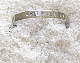 Hand Stamped Silver Aluminum Cuff