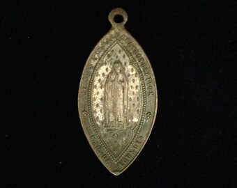 Antique Medal of the Blessed Virgin Mary of Lourdes Immaculate Conception Art Nouveau