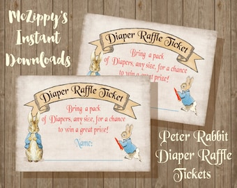 Peter Rabbit Diaper Raffle Tickets Baby shower INSTANT DOWNLOAD