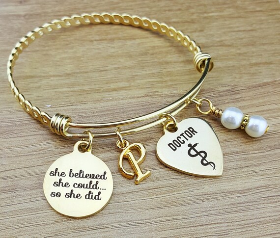 Gold Bangle Physician Gifts Doctor Gift Graduation Gift for Her Gift for Doctor Doctor Graduation Gift College Graduation Graduation Gift