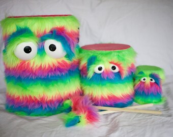 Kids Drum Set - Furry Rainbow Handmade Durable Eco-Friendly Fun Coolest Marching Drums Instruments For Kids