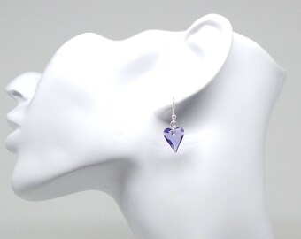 Purple or Red heart earrings featuring Swarovski crystal