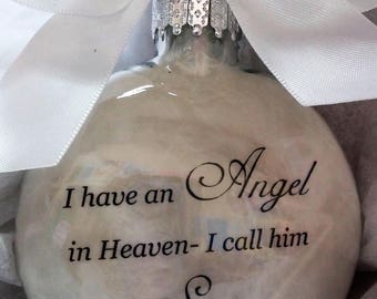 Memorial Ornament In Memory of Son Christmas Angel in Heaven I call him Son- Loss of Child Gift- Sympathy Son Remembrance Feather Bauble