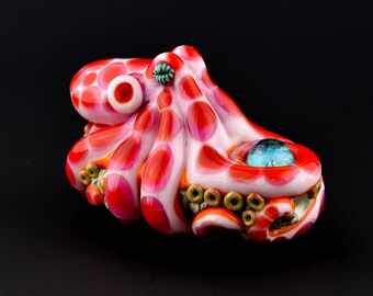 XXL Vibrant Valentino Octopus - Lampwork Glass Sculpture Pendant Bead