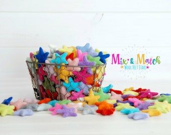 Mix & Match Felt Stars - Wool Felt Stars - (3-4cm/30-40mm ) Multi-color Bundle - Felted Stars Bundle - Colorful Wool Stars - You Choose