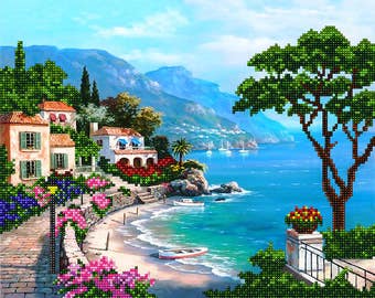 Azure Shore beading on needlepoint kit bead embroidery kit housewarming gift Idea DIY craft set