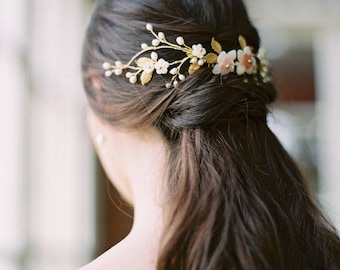 bridal headpiece, flower headpiece, wedding headpiece, bridal hair vine, floral headpiece, floral wedding hair accessories - GRACE