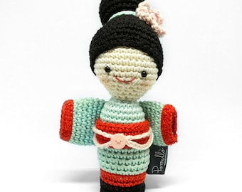 RAYNA the geisha. Stuffed toy. Kids design. Human Japanese Plushie. Amigurumi geisha. Kokeshi doll. Kids decor crochet doll. Ready to ship.
