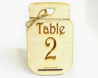 Mason Jar table numbers - rustic wedding decor wood table numbers