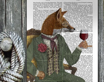 Woodland Animal Print - Wine Tasting Fox print fox portrait fox poster wine lover gift wine print fox wall art fox print home decor fox gift