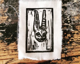 Patch of mummified rabbit - patches - fabric - cotton - handmade - print - linocut - linocut
