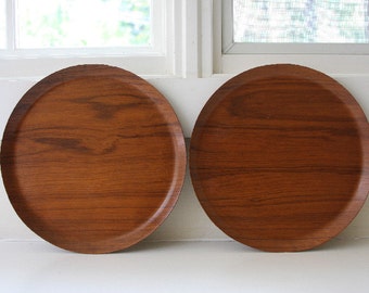 Vintage Round Teak Serving Tray, Danish Mid Century , Drinks Tray, Barware