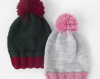 Set of 2 girls knit hat girls hats boys knit hat knit hat pompom hat pompom knit hat slouchy hat girls hats toddler knit hats Custom Colors