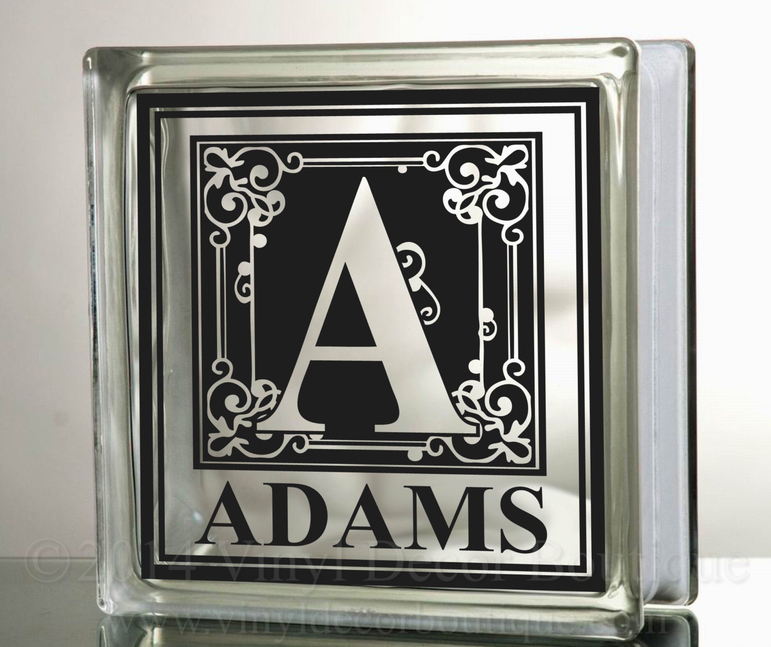 Monogram Decal for glass blocks personalized custom tile