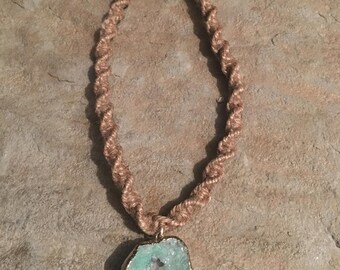 Mint blue geode hemp necklace