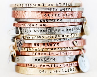 Personalized Jewelry / Mothers Day Gift / Graduation Gift / Power Phrase Bangle / Travel Gift / Gift for Her / Inspirational Bracelet